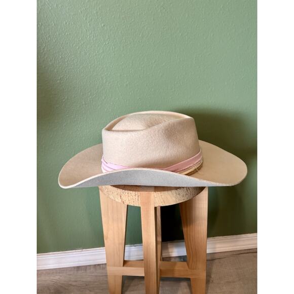 Wyeth Beige Wool Fedora Hat Wide Brim OS Casual cowgirl festival fall neutral main image 5